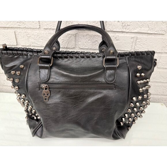 UTO Women's Black Faux Leather Skull Rivet Studded Large Tote Purse Handbag - Picture 3 of 16